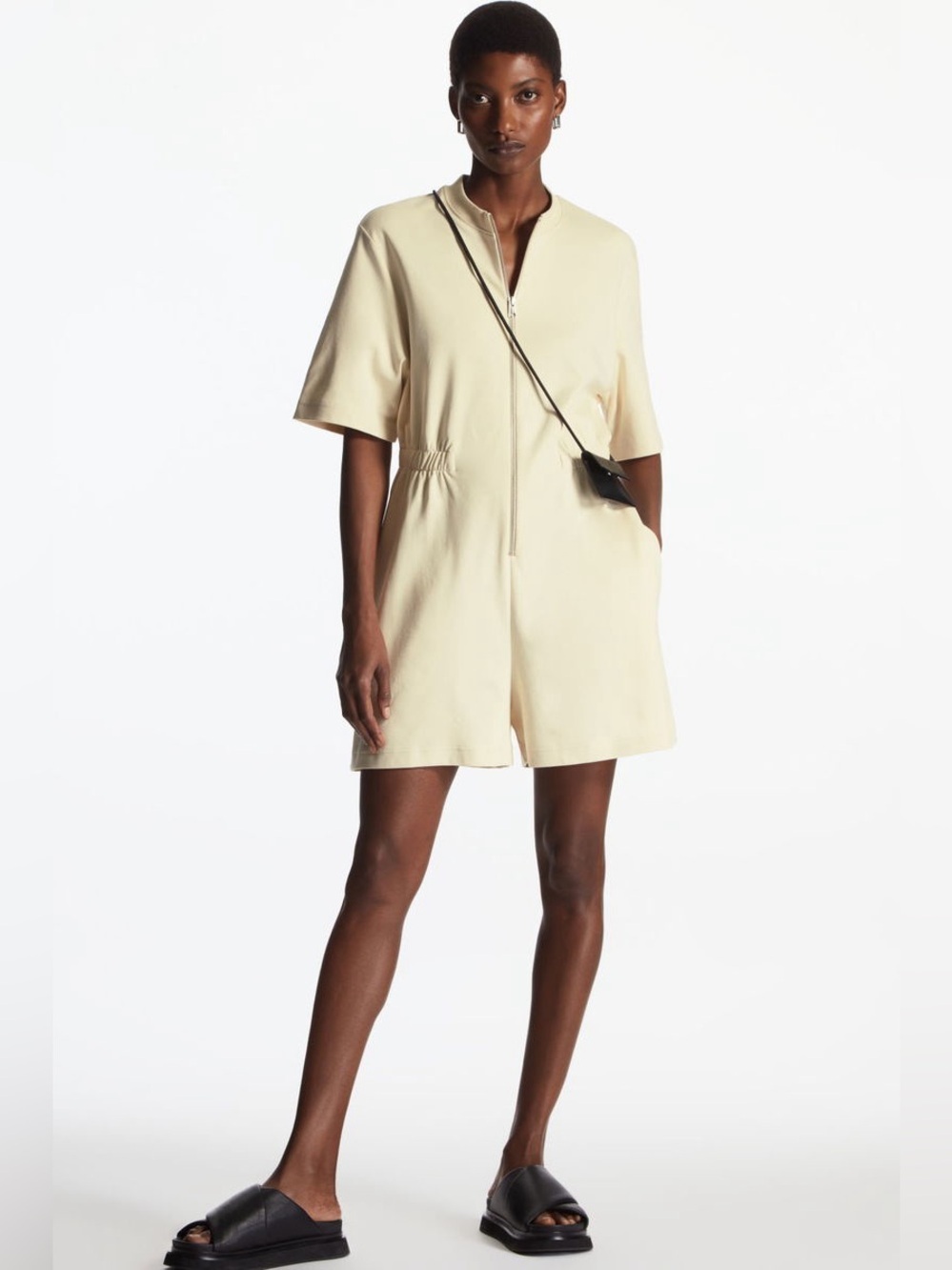 COS Zip-Up Playsuit Romper One Piece Short Sleeve Ribbed Crew Neck 100% Cotton